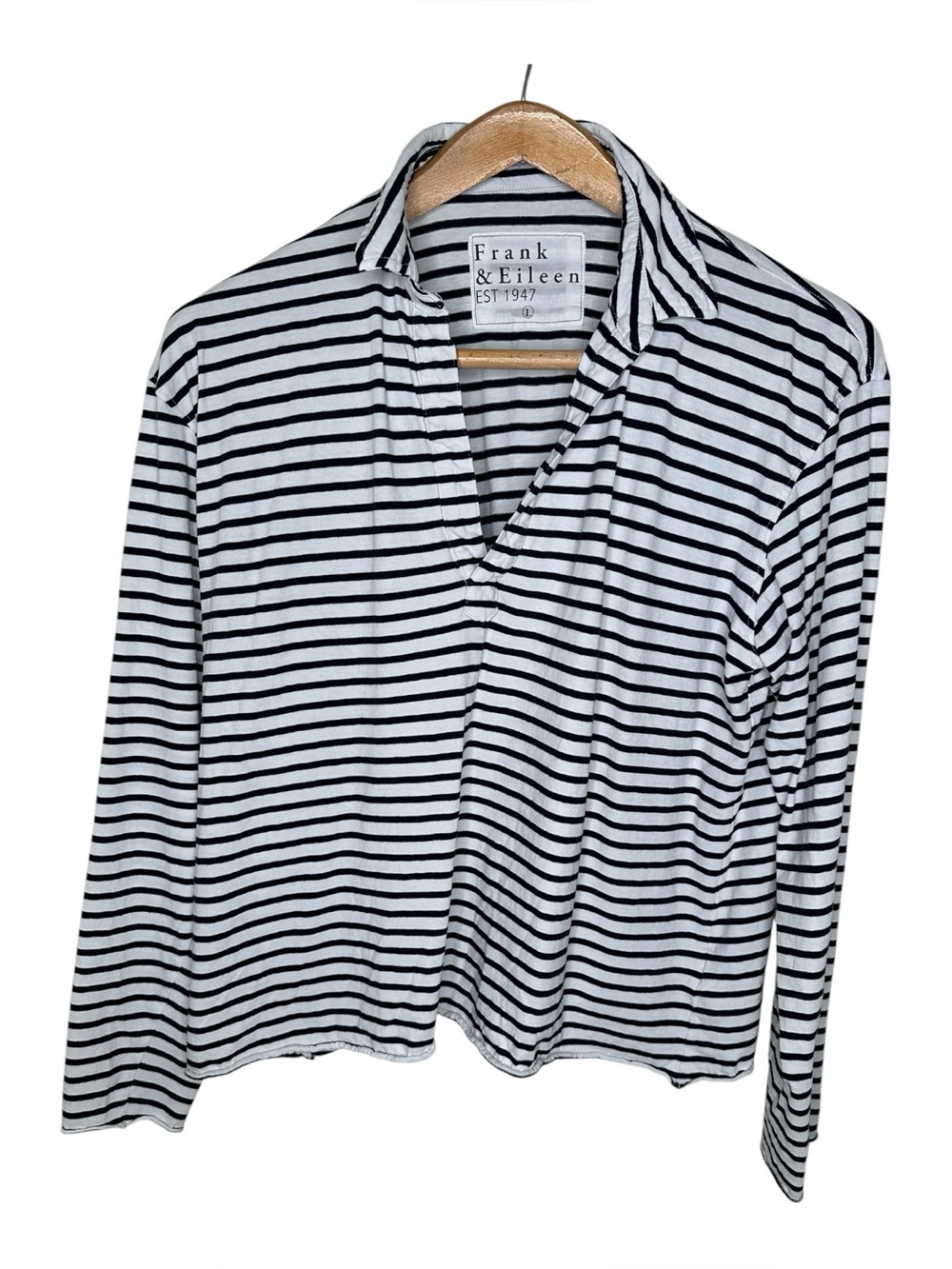 Frank & Eileen Tee Lab Patrick Popover Henley Shirt Size Large Navy White Stripe